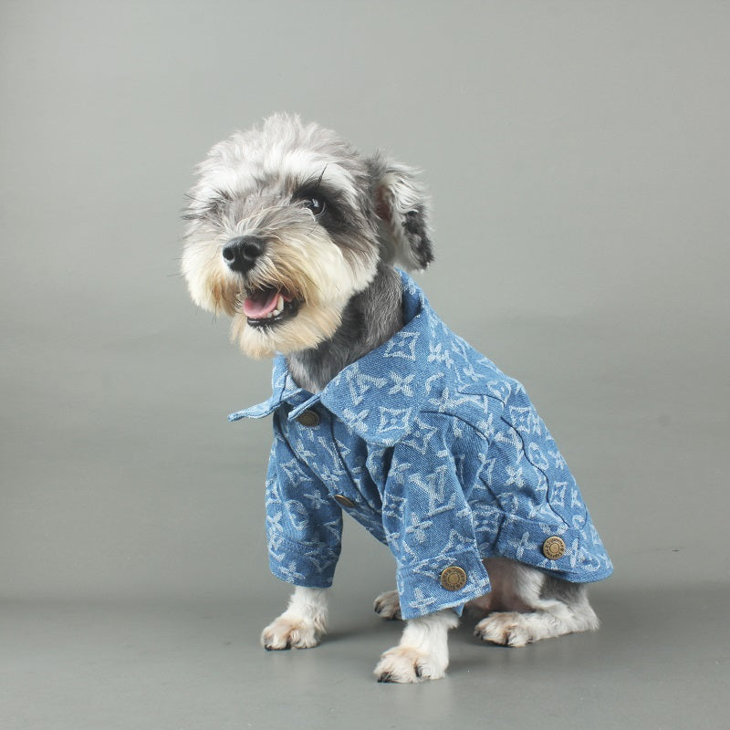 Manteau pour chien LV en denim bleu pour petits et moyens chiens et chats - Bouledogue Mania