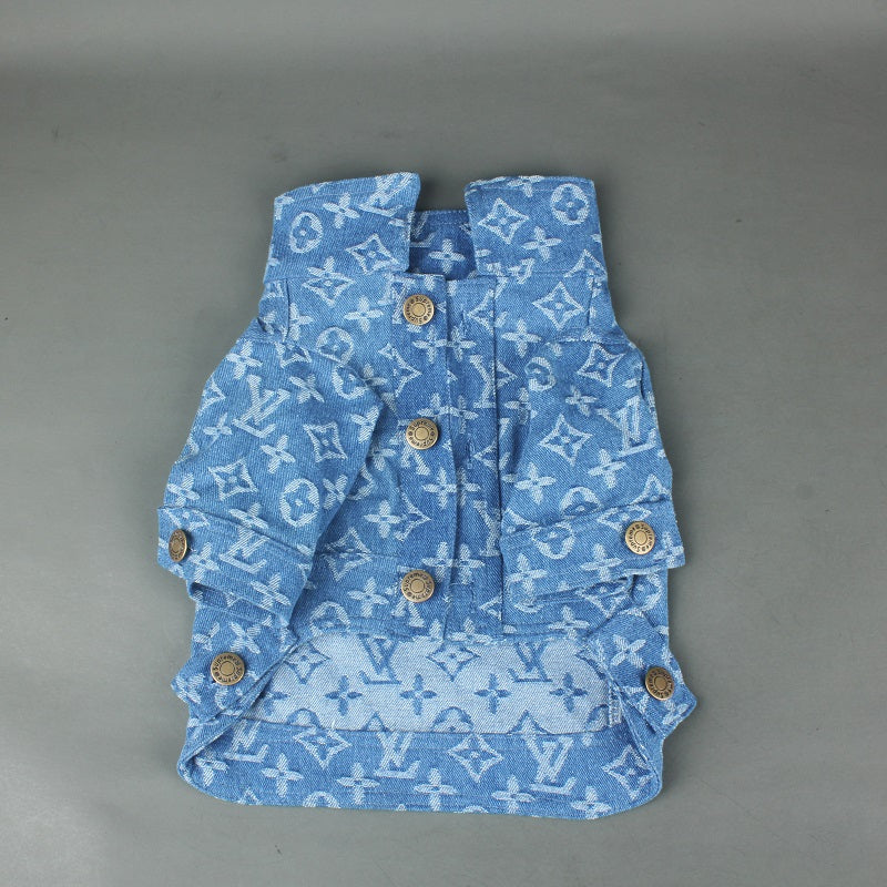 Manteau pour chien LV en denim bleu pour petits et moyens chiens et chats - Bouledogue Mania