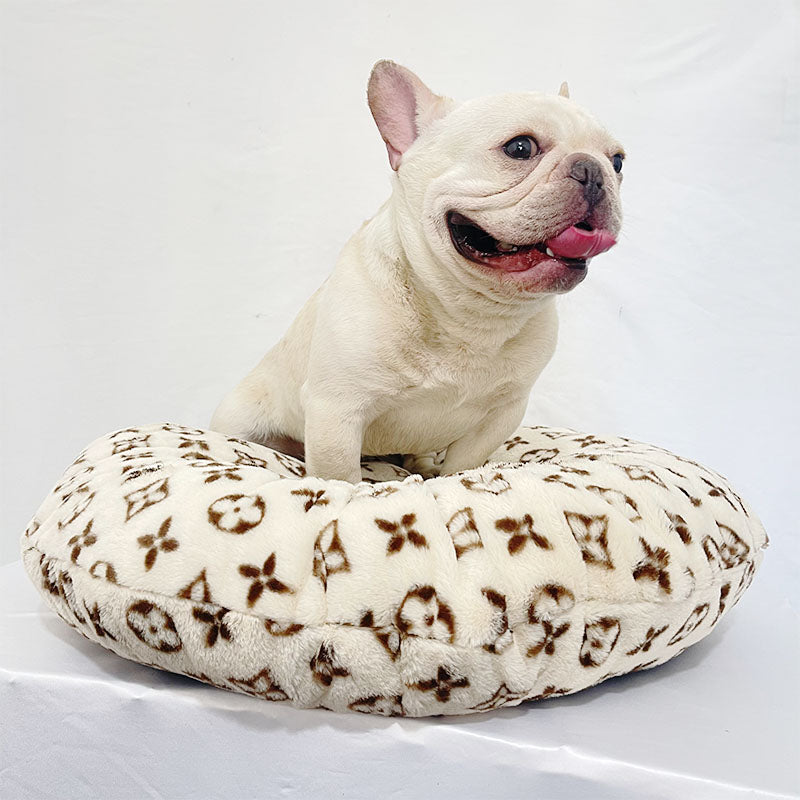 Lit rond calmant Donut pour petits chiens moyens lavable en machine - Bouledogue Mania