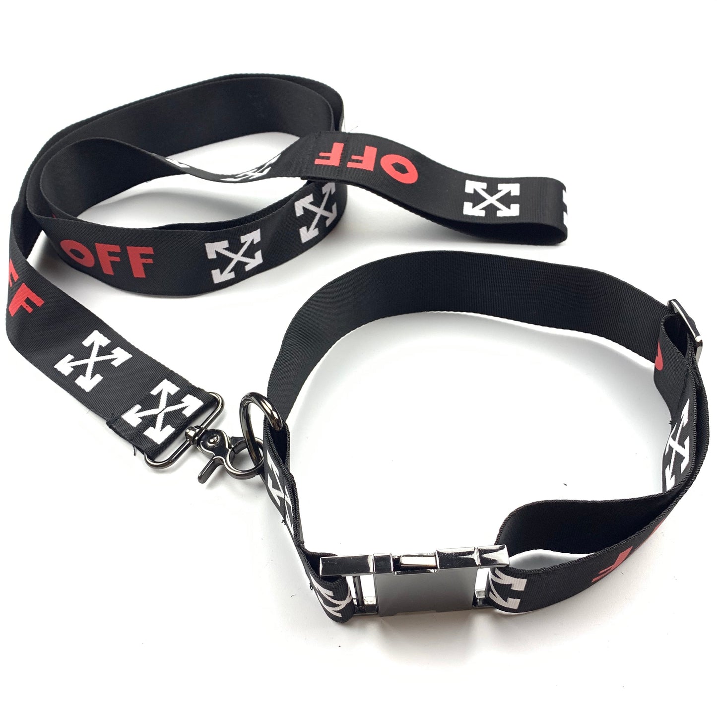 Ensemble collier et laisse Woof-White noir/rouge