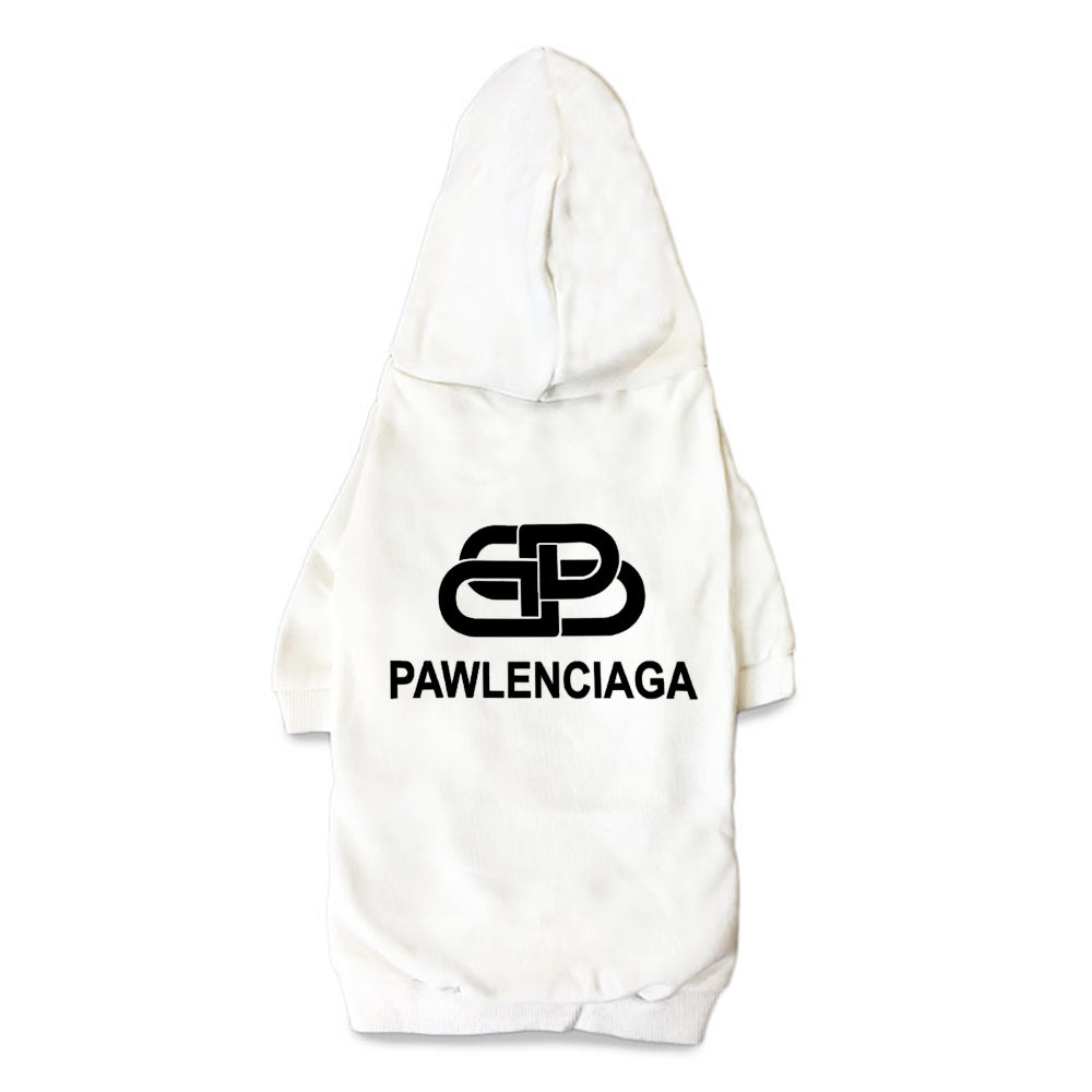 Sweat à capuche blanc avec logo Pawlenciaga pour chiens