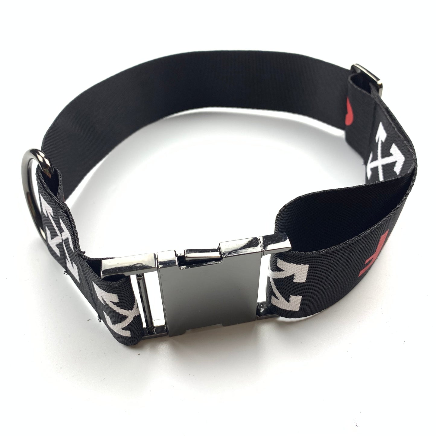 Ensemble collier et laisse Woof-White noir/rouge