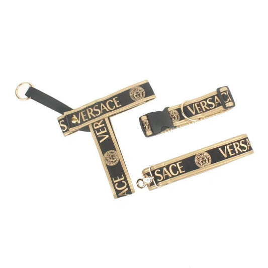 Ensemble collier, harnais et laisse Pwersace Golden/Noir