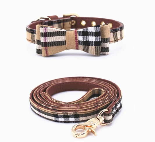 Ensemble collier et laisse avec nœud papillon Burberry pour chiens