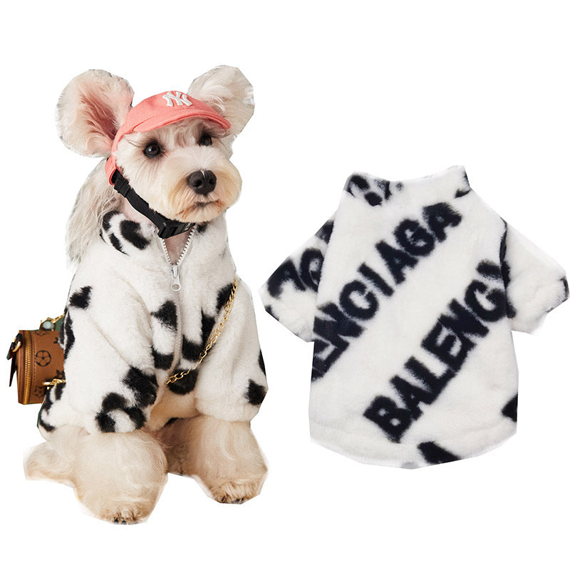 Veste pour chien en fourrure noire et blanche W349 - Bouledogue Mania