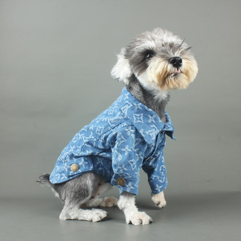 Manteau pour chien LV en denim bleu pour petits et moyens chiens et chats - Bouledogue Mania