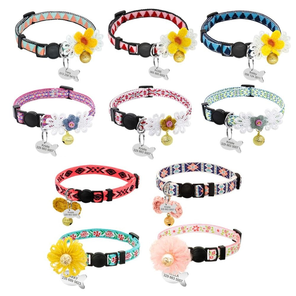 Collier à fleurs pour chat avec puce d'identification personnalisée