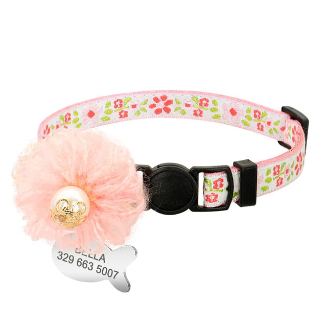 Collier à fleurs pour chat avec puce d'identification personnalisée