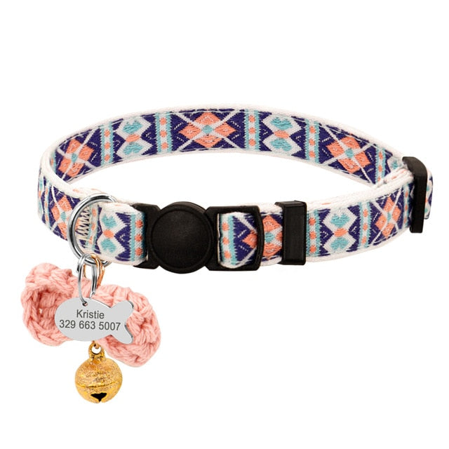 Collier à fleurs pour chat avec puce d'identification personnalisée