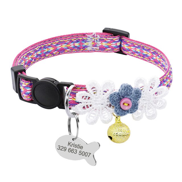 Collier à fleurs pour chat avec puce d'identification personnalisée