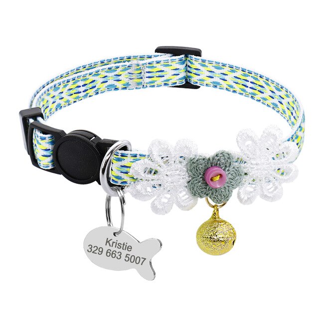 Collier à fleurs pour chat avec puce d'identification personnalisée