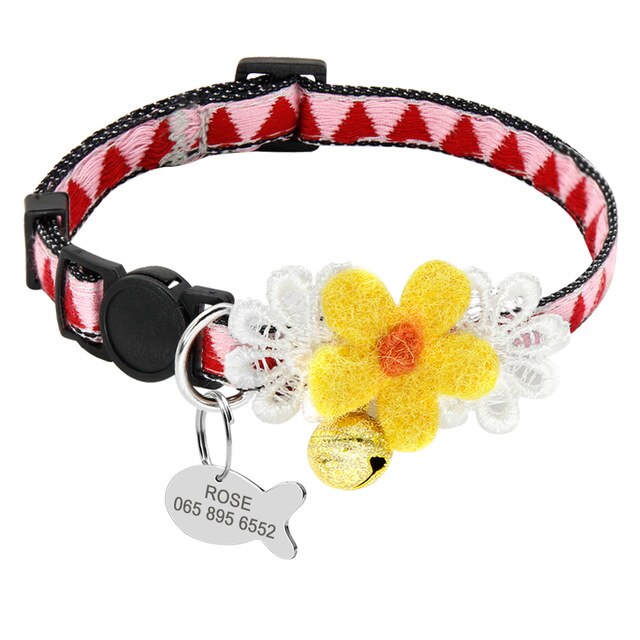 Collier à fleurs pour chat avec puce d'identification personnalisée